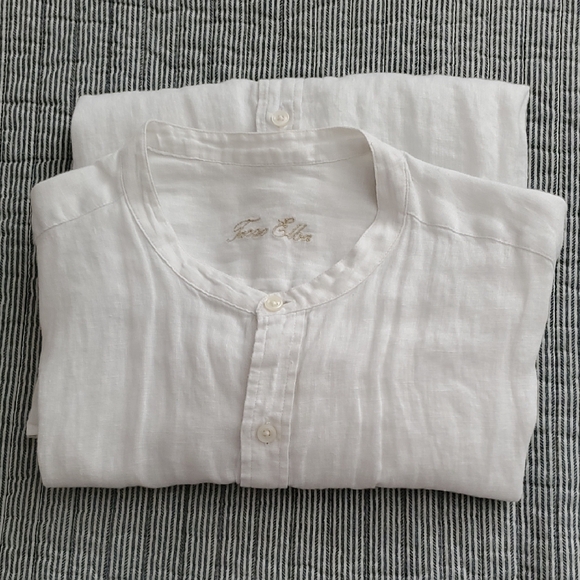 Tasso Elba Other - Tasso Elba White Linen Short Sleeve Grandad Collar Shirt